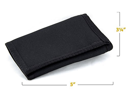Men's Nylon Trifold Wallet w/INSIDE ID. Hook and Loop Closure. Black. USA Made