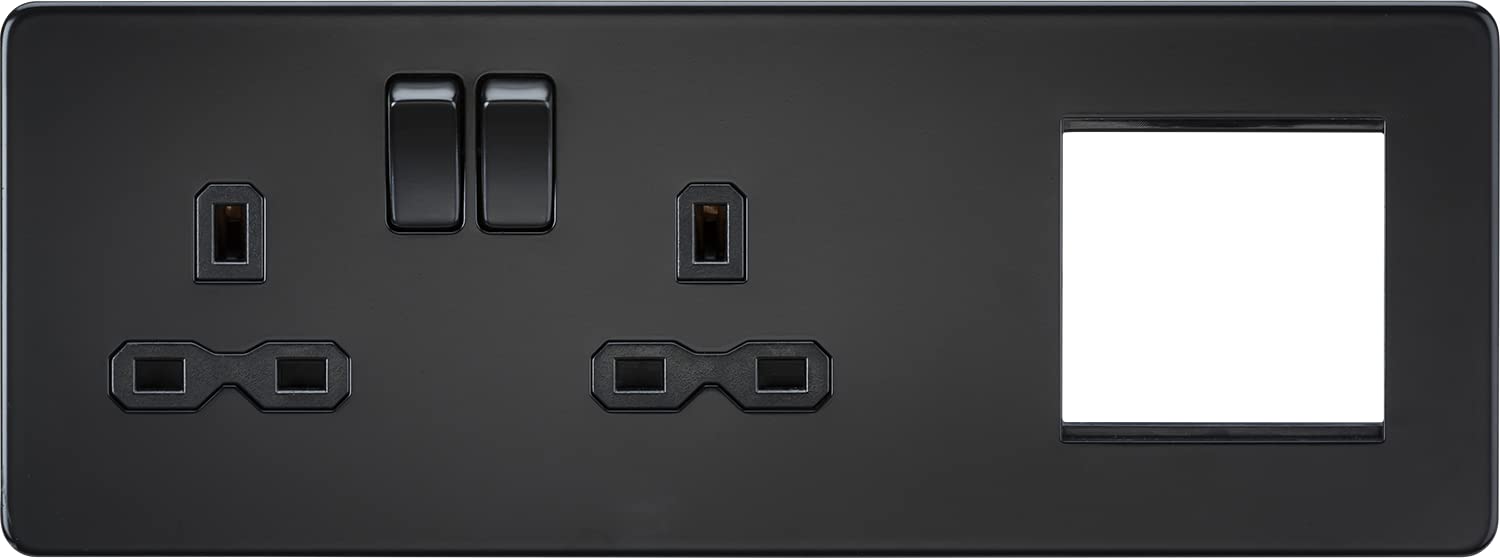 Screwless 13A 2G DP Socket + 2G Modular Combination Plate - Matt Black