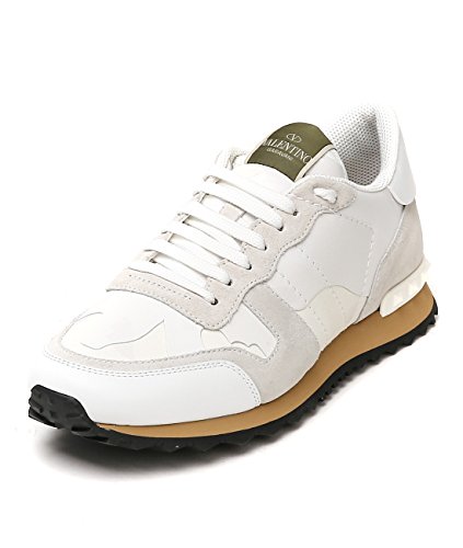 Wiberlux Valentino Men's Rockstud Detail Camo Patch Lace-Up Sneakers 43.0 All White