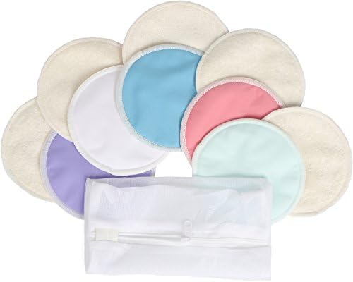 Washable Organic Bamboo Nursing Pads,Reusable Breast Pads Breastfeeding Pads with Laundry Bag,Sizes: M 3.9",Multi-Color,Pack of 10