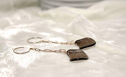14K solid gold earrings with gold chain,and 2 smooth smoky quartz organic shapes
