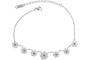 KOKOMA Daisy Flower Anklet for Women Girls Titanium Stainless Steel Little Flower Ankle Bracelet Adjustable Foot Chain 18K Gold Plated Ankle Accessories Beach Foot Jewelry for Summer Sandals