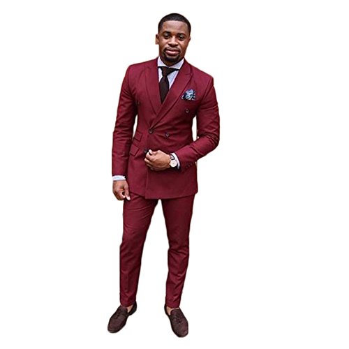 Yanlu Double Breasted Burgundy Wedding Suits 2 Pieces Men Suits Groom Tuxedos