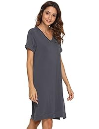 WiWi Suave de bambú de manga corta para mujer, cuello en V, camiseta de dormir S-XXXXL (4XL)
