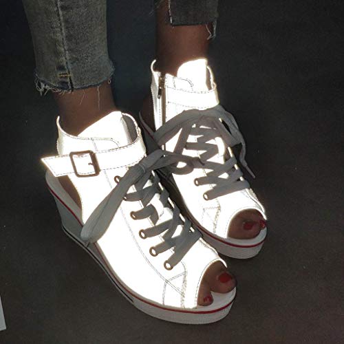 lkoezi Women High Pumps, Lady Wedges Casual Shoes Illuminate Fish Mouth Platform Shoes Chameleon Reflective Sandals Side Zipper Lace Fish Boots - Thumbnail 2