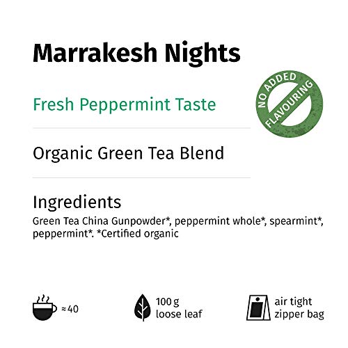 „Marrakesh Nights“ Grüner Tee Lose Bio mit Pfefferminze und Minze, Grüntee aromatisch, aber Ohne Aroma, 100 Gramm (ca… – Bild 8