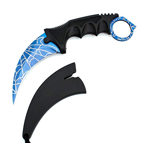 Wetop Karambit Knife, CS-GO for Hunting Camping Fishing Self Defenses and Field Survival, Stainless Steel Fixed Blade Tactical Knife with Sheath and Cord (Blue).