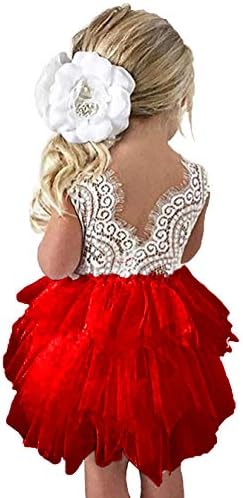 Toddler Baby Lace Back Tiered Tutu Tulle Backless Flower Girls Dress