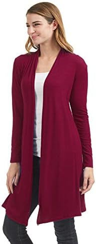 CTC WSK1479 Womens Solid Long Sleeve Open Front Long Cardigan XL Wine