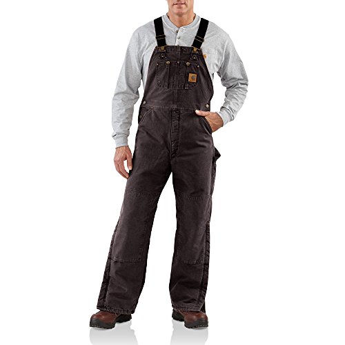 Carhartt Men's Quilt Lined Sandstone Bib Overalls,Dark Brown,40 x 32