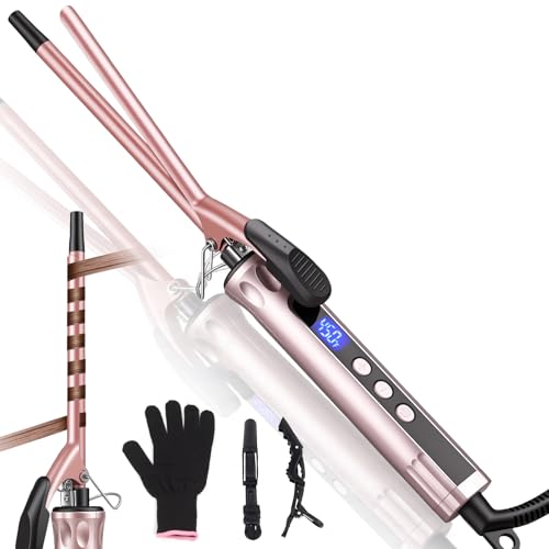 JAETON Curling Wand Hair Curler, Curling Tongs with Clamp, New Upgraded Ceramic Curling Iron, Dual Voltage, Adjustable Temp 100℃-230℃ (9MM)