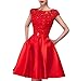 Fanhao Women's Bateau Neck Lace Beading Pockets Short Wedding Gown Bridal Dress