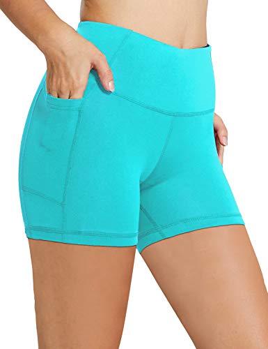 Baleaf Women's 5" High Waist Workout Yoga Shorts Tummy Control Side Pockets Sea Green XL