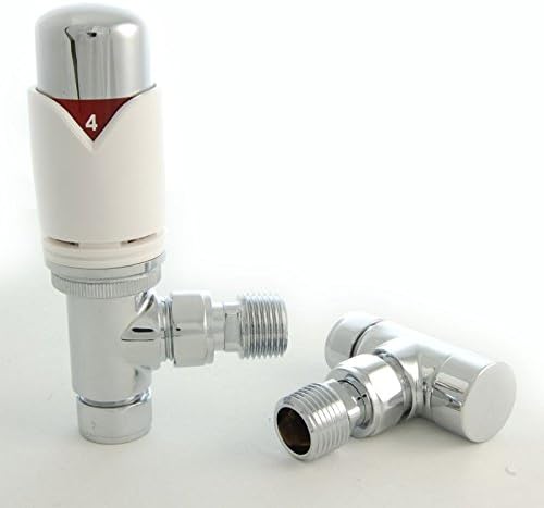 Realm Angled TRV White - Thermostatic Radiator Valves Set - 15mm