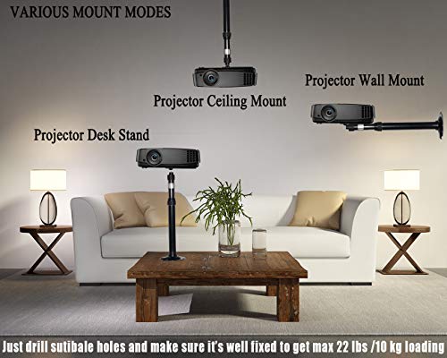 Universal Projector Mount Black Extendable Height 15-25in 360° Adjustable 3-in-1 Projector Ceiling Bracket Projector Wall Mount Projector Stand for Video Projector CCTV DVR Camera - Thumbnail 2