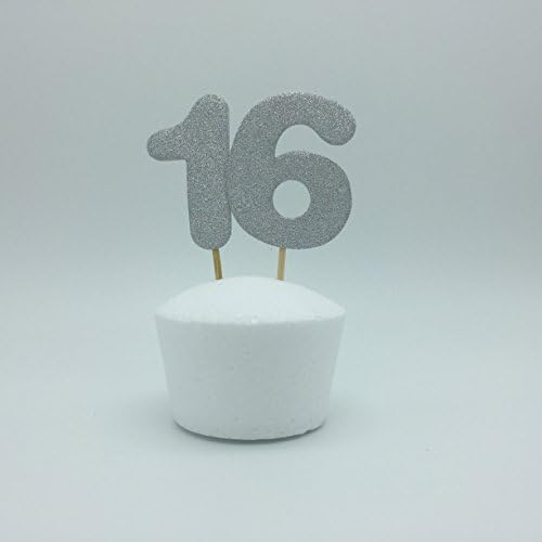Double Sided Silver 16th Birthday Party Ideas. Number "61" or Number "16" Cupcake Toppers - Set of 12