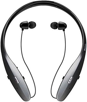 Bluetooth Headphones V4.1 Wireless Headset Neckband Retractable Earbuds Sports Sweatproof Earphones with Mic for iPhone, Android, Other Bluetooth Enabled Devices (Matte Black)