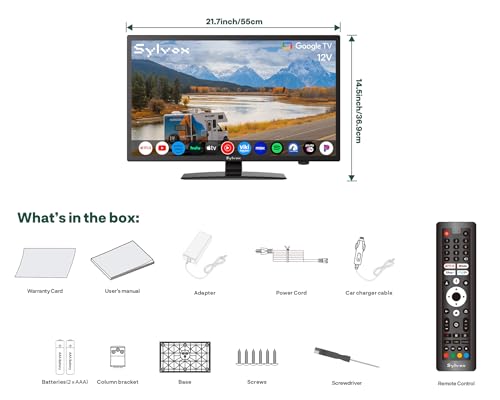 SYLVOX Smart RV TV, 24" 12 Volt TVs for RV Camper 1080P DC/AC Powered Television, Compatible with Google OS, Support Download APPs, Google Assistant, Bluetooth WiFi, 9-32V Wide Voltage Protection