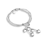 925 Sterling Silver Five-line Chain with Five-Heart Bracelet Bangle(7.5