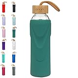 ORIGIN - Best BPA-Free Glass Water Bottle With Protective Silicone Sleeve and Bamboo Lid - Dishwasher Safe – 22 Ounce (Seaside Green)