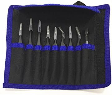 YETION 9 Pieces Tweezers Tools Kit, Precision Anti-static Set of Tweezers, Non-magnetic and Multi-standard Stainless Steel Tweezers with Storage Bag for Lab, Electronics, Jewelry