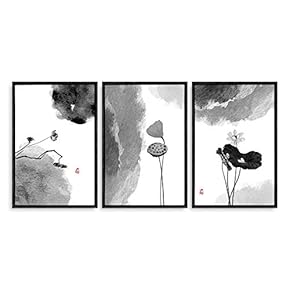 3 Piece Framed Canvas Home Artwork Decoration Lotus Canvas Wall Art for Living Room, Bedroom - 16"x24"x3 Panels
