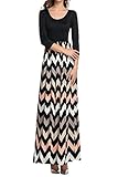 ANGVNS Womens Fashion 3/4 Sleeve Casual Contrast Color Striped Chevron Maxi Dress