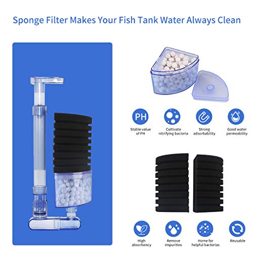 boxtech Aquarium Filter, Upgraded Aquarium Biochemical Sponge Filter Quiet Submersible Foam Filter for 10-15 Gallon Fish Tank Fresh Water/Salt Water