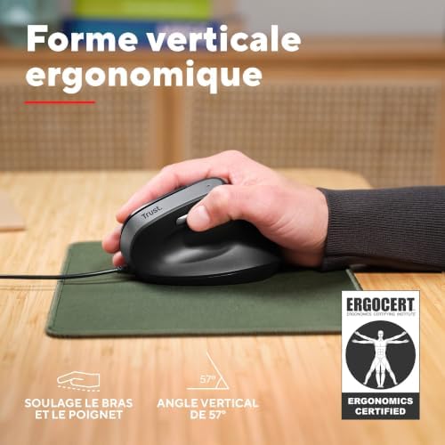 Yuno Souris Verticale Ergonomique Filaire, Cable USB de 1,5m, Noir