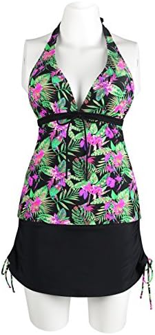 Miturn Womens Push Up Padded Tankini Top Retro 2 Pieces Swimsuit Skort Bottom Set Plus Size