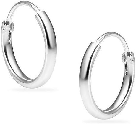Sterling Silver Endless Hoops 1.2mm x 8mm Thin Round Unisex Earrings Set for Women & Girls Choose Your Color