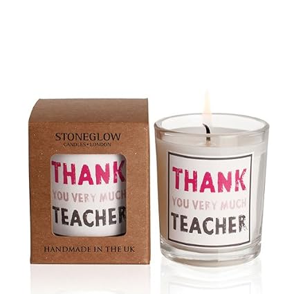 Vela aromática en caja regalo, diseño con el texto en inglés "Thank You Teacher", ideal como regalo para profesor