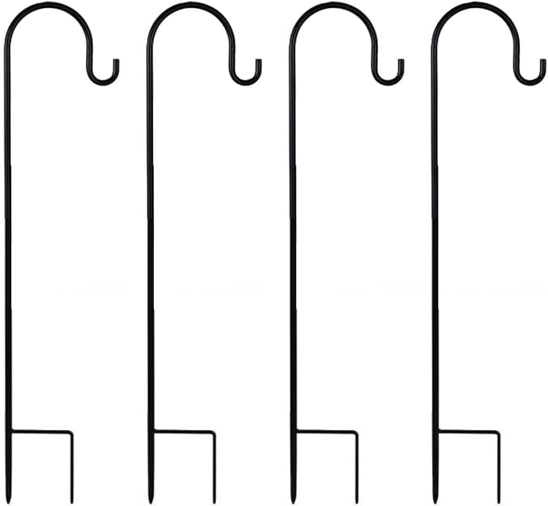 Outdoor Shepherd's Hooks - NUZAMAS 80cm Shepherds Hooks for Garden Lights Adjustable Metal Stake Hangers Garden Heavy Duty Plant Hooks for Garden Lights Weddings Plant Baskets Lantern Bird (4 Pack Black)
