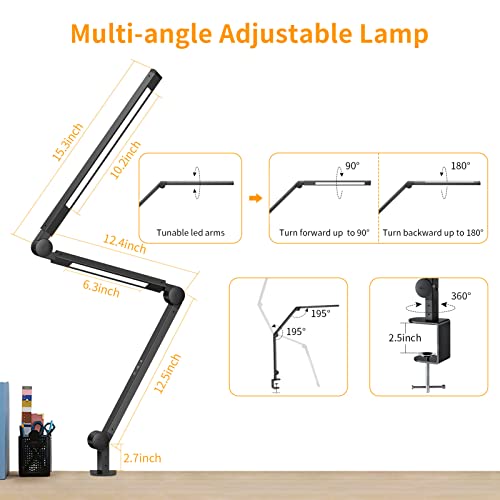 EppieBasic Led Desk Lamp with Clamp, Dual Light Swing Arm Architect