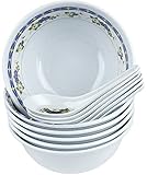 Asian Soup Spoons Bowls - Melamine White Chinese Spoon Pho Rice Miso Bowl 6 Set (GrapeVine, 6-inch Diameter)