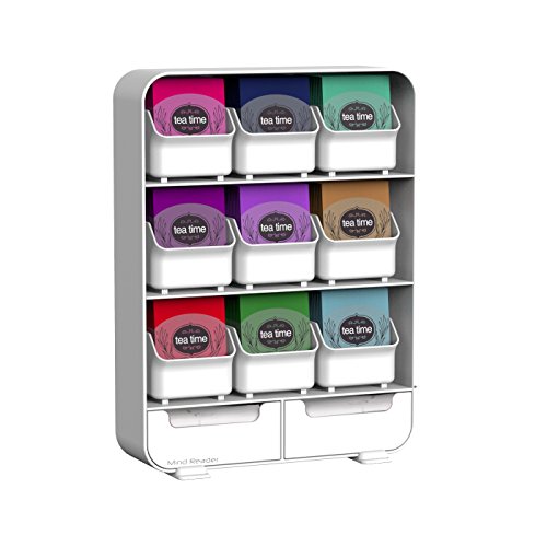 Mind Reader 9 Removable Drawers Tea Bag holder and Condiment Organizer, White