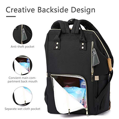 HaloVa Diaper Bag, Mommy Daddy Travel Backpack, Large Capacity Multi-function Baby Nappy Bag, Black - Thumbnail 5