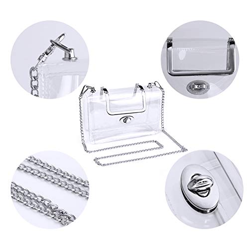 MOETYANG Womens Transparent Clutch Clear Purse Crossbody Shoulder Bags with Removable Silver Chain Strap NFL&PGA Stadium Approved Bags ...