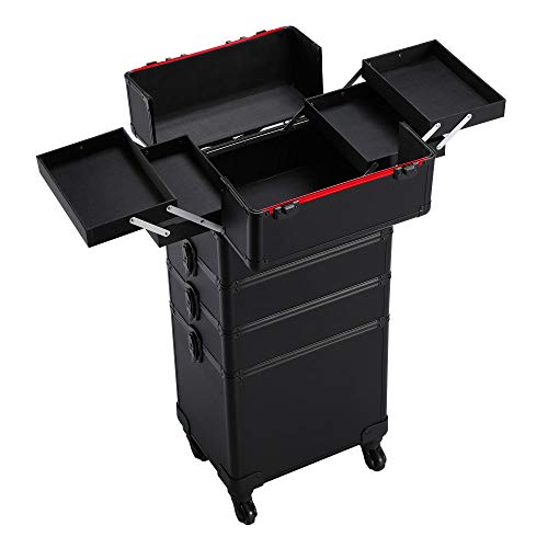 Yaheetech Extra Large Makeup Case Rolling Cosmetic Trolley Lock