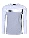 Men's Casual Slim Fit Contrast Block Stitching Striped Crew Neck Long Sleeve T shirt (L, white)