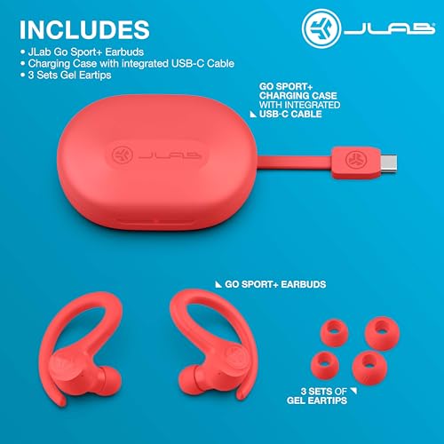 JLab, Go Sport+, True Wireless Workout Earbuds, Bluetooth Sport Earbuds, Clear Calling, Coral