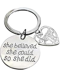 Sweet 16 Inspirational She Believed She Could So She Did Charm Keychain, Sweet Sixteen Jewelry Birthday Gift for Girls