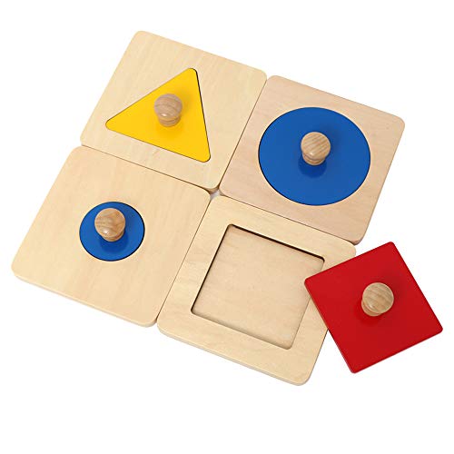 Montessori Single Shape Puzzles Wooden Puzzle Board Knob Wooden Puzzle Geometric Shape Puzzle Early Education Material Sensorial Toy for Toddler Shape & Color Sorter (4 Pieces)