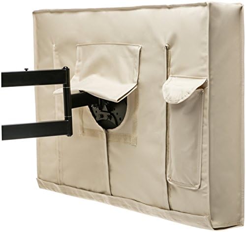 Outdoor TV Cover 52" - 55" Beige Weatherproof Universal Protector for LCD, LED, Plasma Television Screens. Built in Bottom Cover and Remote Storage. Compatible with Standard Mounts and Stands.