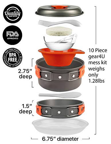 gear4U-Best-BPA-Free-Camping-Cookware-1013-14-Piece-Sets-Mess-Kit-Free-Bonus-Non-Stick-Anodized-Aluminum-Complete-Lightweight-Folding-Kit-for-Camping-Hiking-Backpacking-Outdoor-Cooking