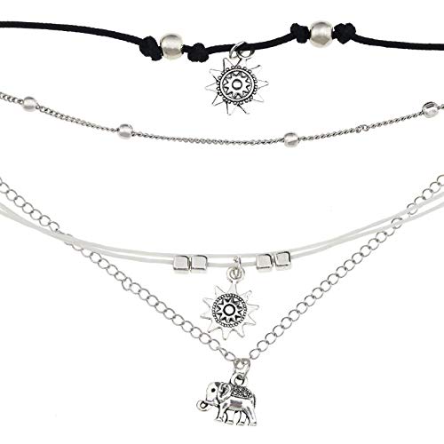 Creative-Idea Men Women Girls Beach Silver Tone Ankle Bracelet Boho Anklet Foot Jewelry 2pcs Sun Set - Thumbnail 4