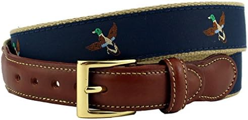 Duck Hunt Leather Tab Belt in Navy on Khaki Canvas by Country Club Prep - FINAL SALE