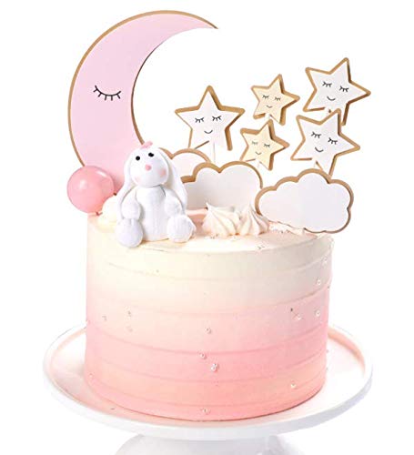 Moon Star Clouds Cake Topper Happy Birthday New Borth Age Cake Decoration Anniversary Pink