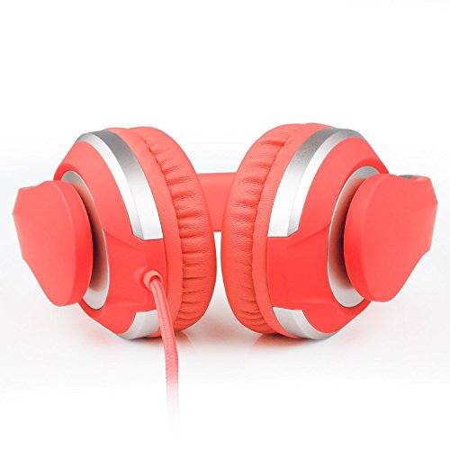 RockPapa Foldable Adjustable Stereo Portable Wired Headphones with In-Line Microphone, Over Ear Kids Childrens Adults Headsets Folding for CellPhones Tablets MP3/4 DVD Computer Pink - Thumbnail 4