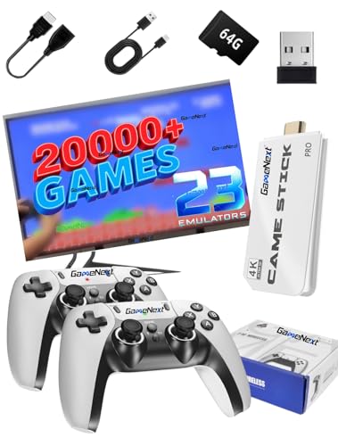 GameNext 2025 New Retro Game Console, Nostalgia Gaming Stick, Classic Video Games with 4K HDMI, 20,000+ Games and 23 Emulators, Upgraded Dual 2.4G Wireless Controllers 64GB